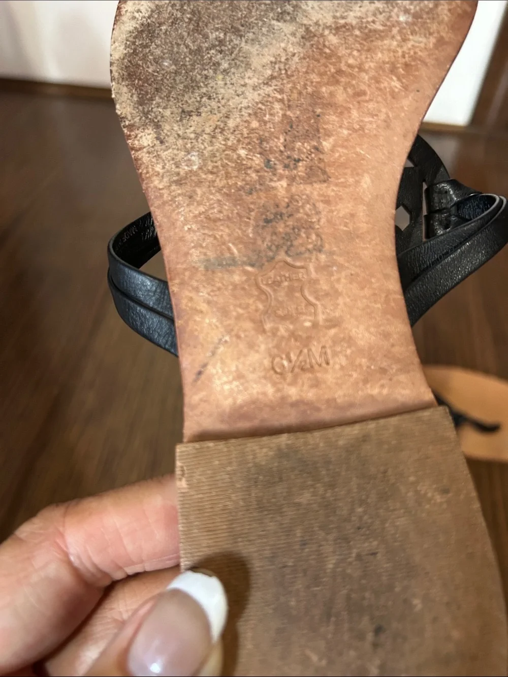 Tory Burch Black Leather Logo Thong Sandals with Natural Footbed